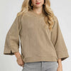 Umgee Textured Knit V-Neck Top - Taupe