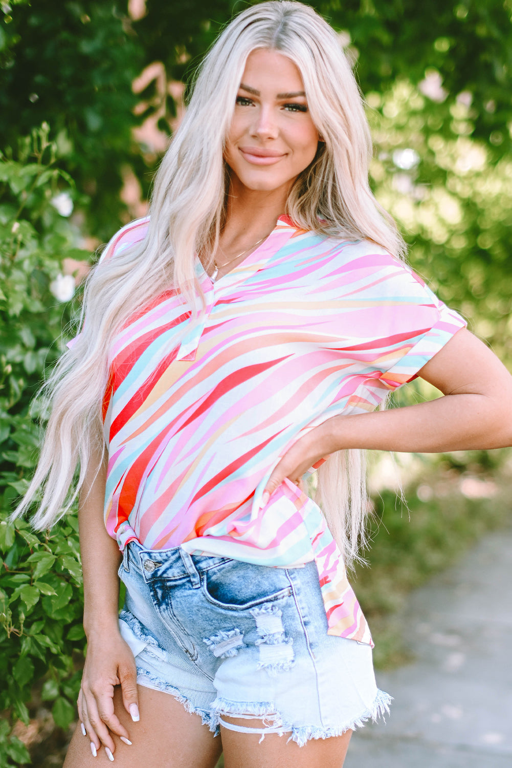 Cali Abstract Short Sleeve Blouse - Farnelli