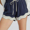 Umgee Full Size Color Blocked Scalloped Hem Shorts Plus Size - Dark Navy