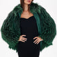 Reversible Genuine Silver Fox  Down Fill Coat in Emerald