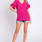 GeeGee V-Neck Ruffle Trim Short Sleeve Blouse - Farnelli