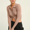 HYFVE Ribbed Double Zip Cropped Cardigan - Taupe