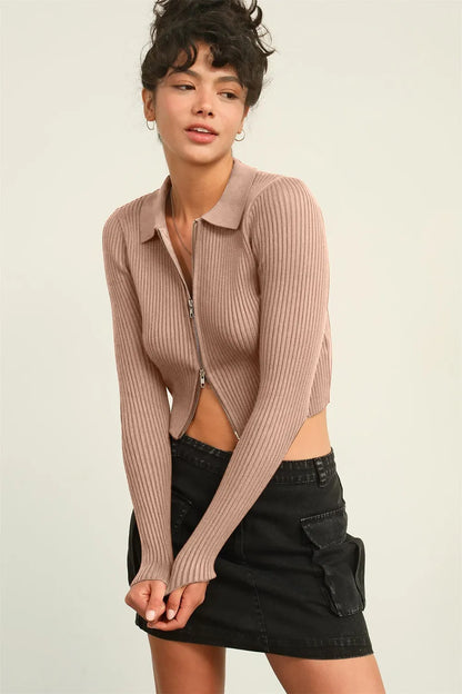 HYFVE Ribbed Double Zip Cropped Cardigan - Farnelli