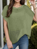 Openwork Round Neck Short Sleeve Cover-Up - Farnelli