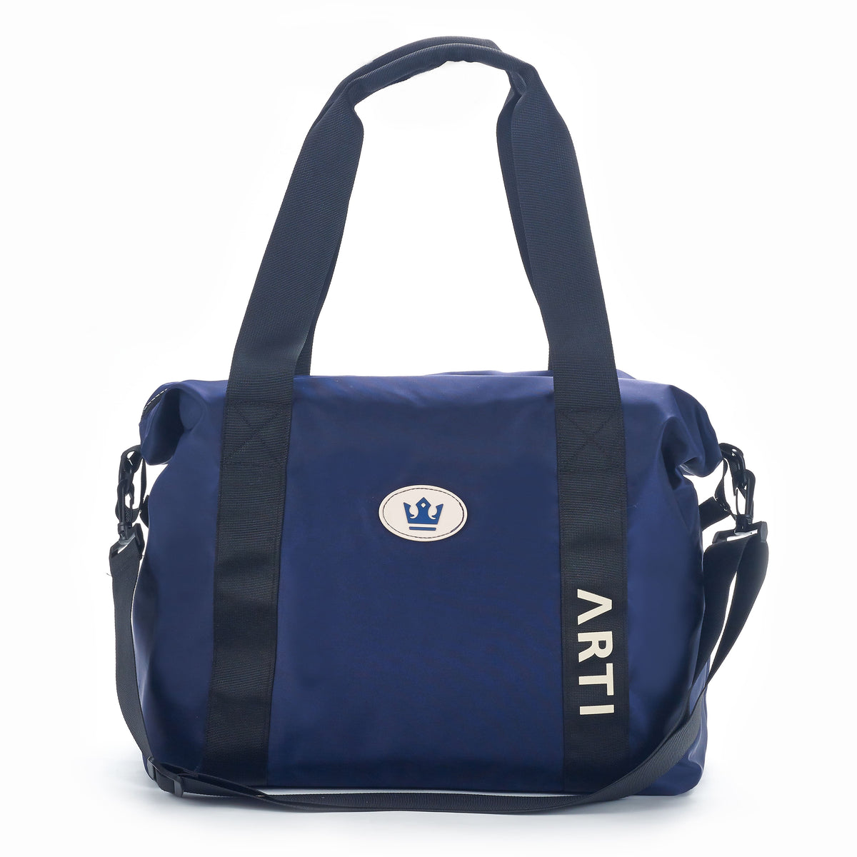 ARTI navy duffle bag with spacious main compartment and durable handles
