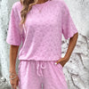 Flower Round Neck Top and Shorts Lounge Set - Pink