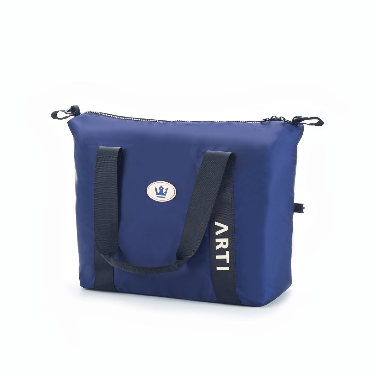ARTI navy duffle bag with spacious zippered compartment and sturdy handles