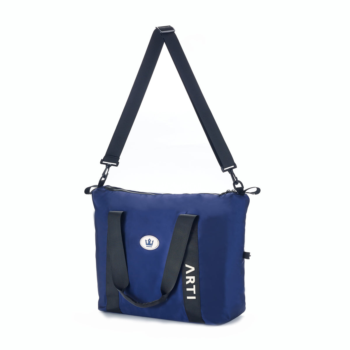 ARTI navy duffle bag with spacious main compartment and durable carry handles