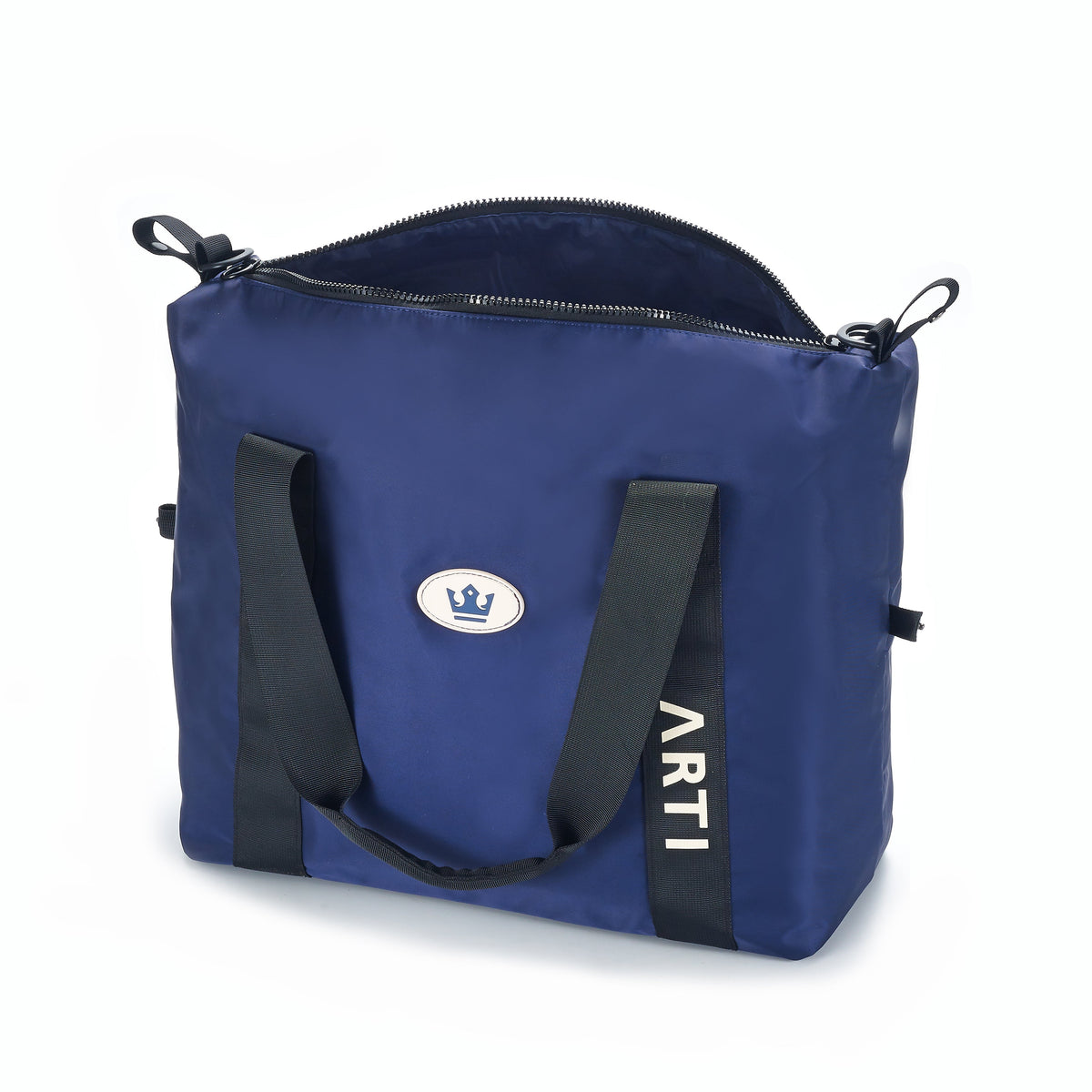 ARTI navy duffle bag with spacious zippered compartment and sturdy handles