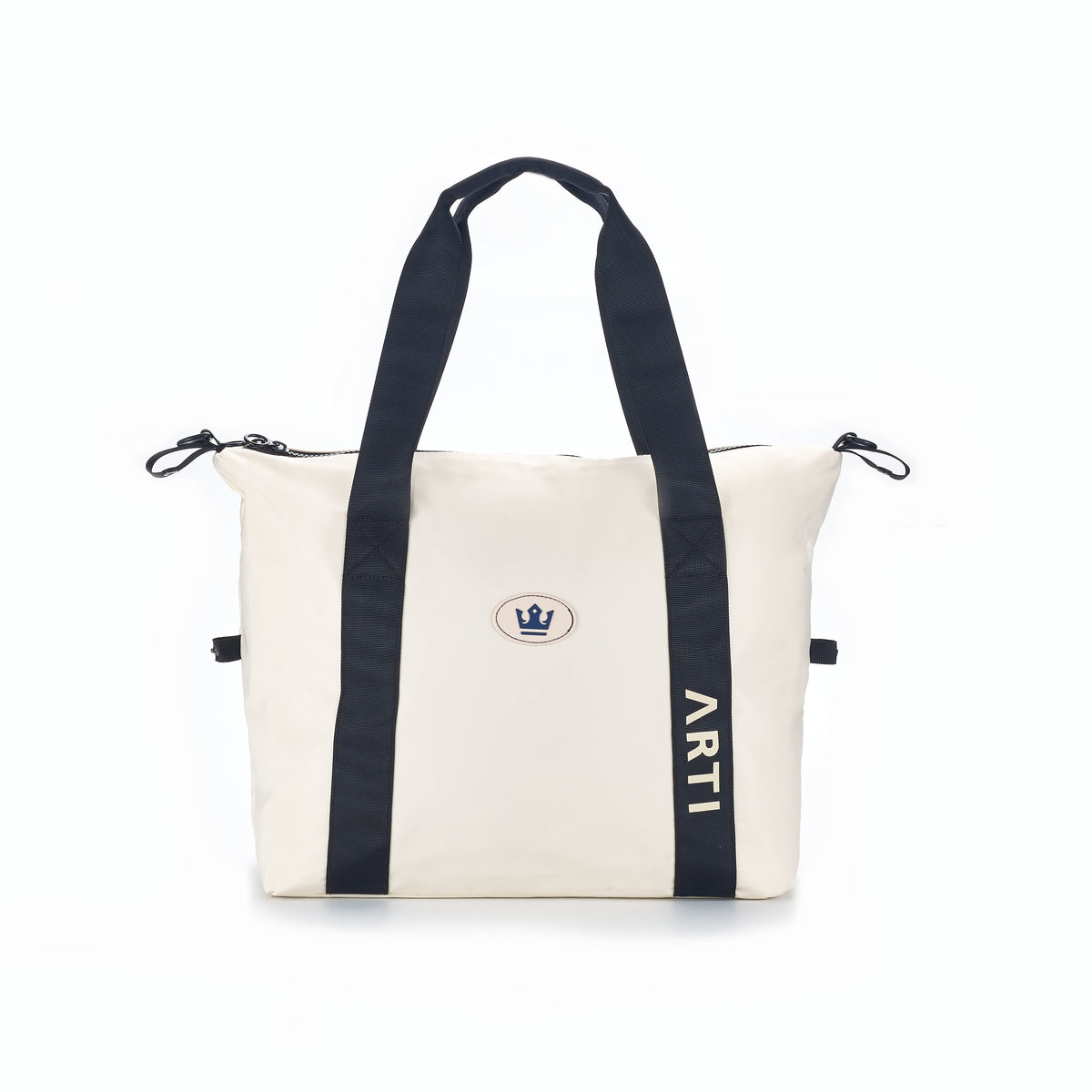 ARTI cream duffle bag with spacious zippered design and sturdy handles