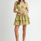 MABLE Floral Print Shoulder Tie Layered Mini Dress - Farnelli