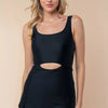 White Birch Full Size Sleeveless Tie Back Performance Knit Swim Dress - Black