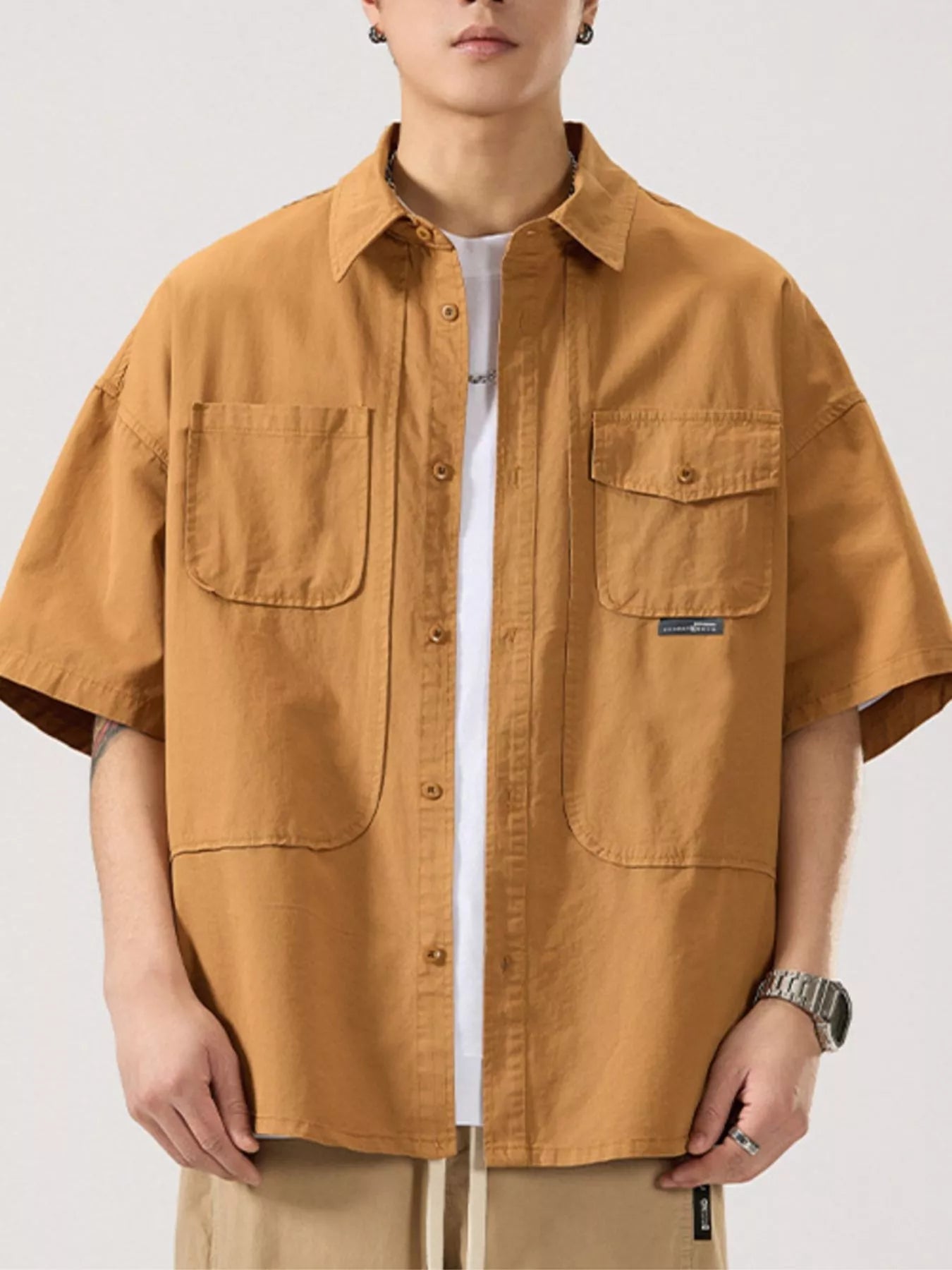 Men's Full Size Button Up Half Sleeve Shirt Plus Size - Farnelli