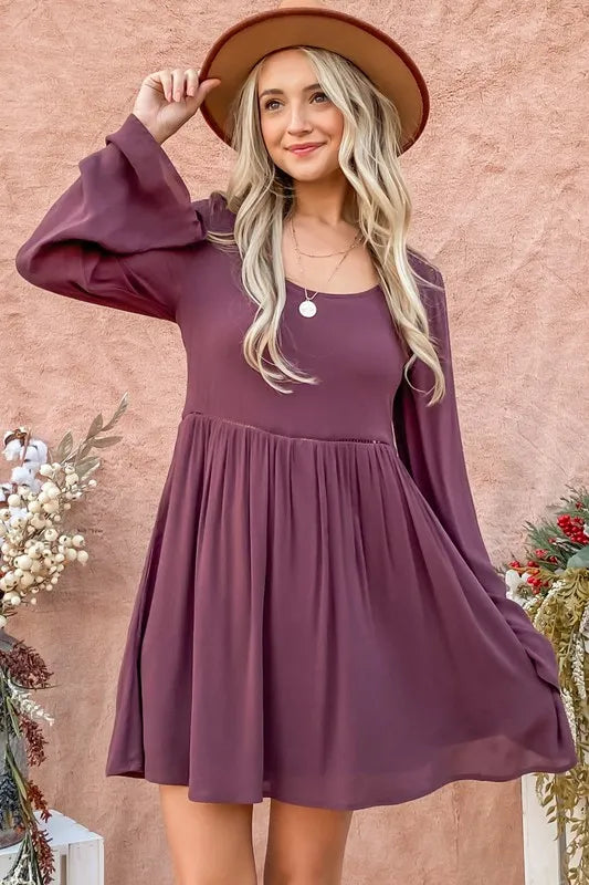 And The Why Back Lace Button Down Detail Bell Sleeve Dress - Farnelli