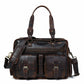 Dryden Buffalo Briefcase by Classy Leather Bags, brown leather briefcase with sturdy handles and metal clasp, front view.
