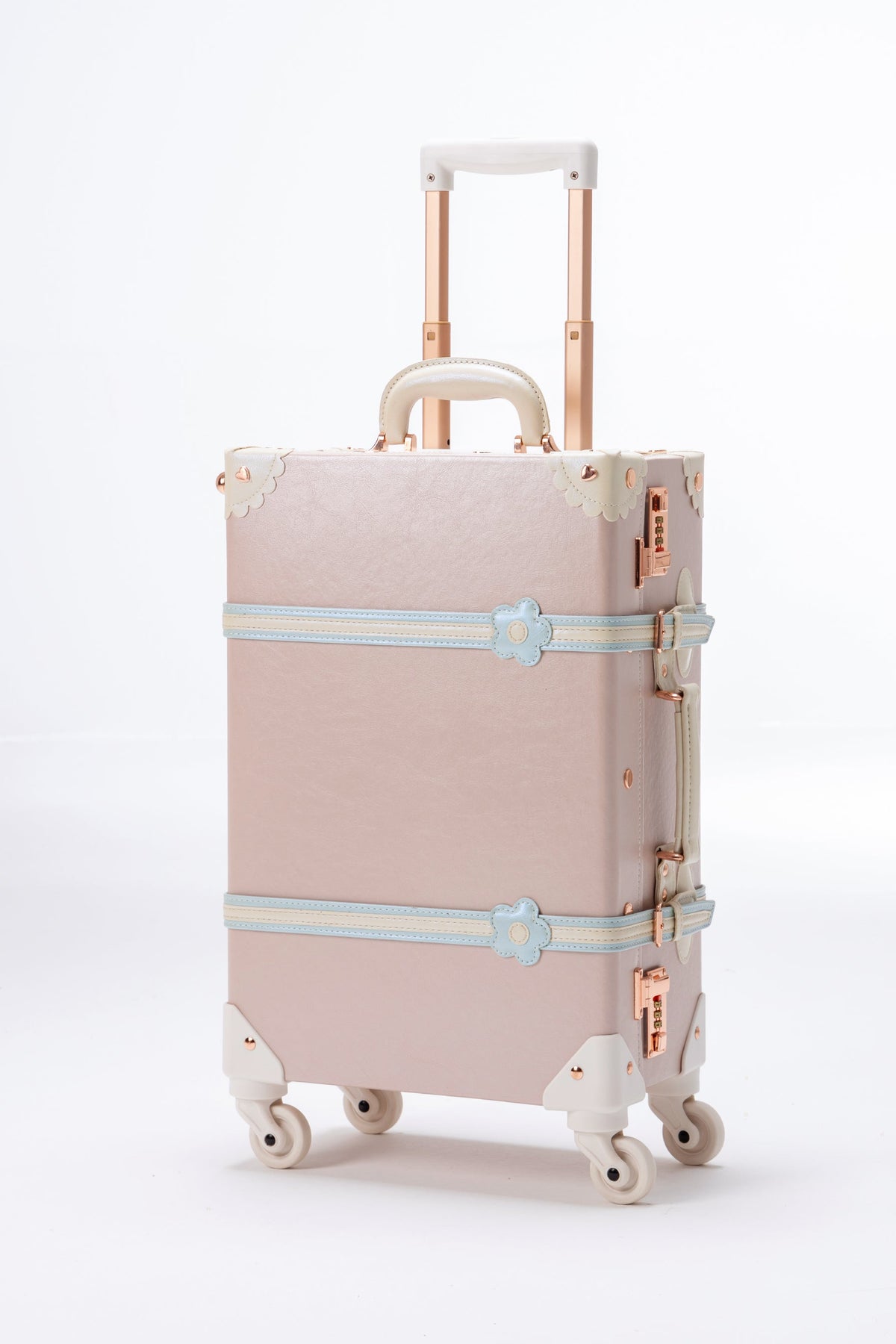 Cherry pink COTRUNKAGE SarahFace Spinner Suitcase with four wheels and retractable handle, lightweight and durable travel luggage.