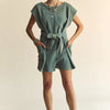 Davi & Dani Acid-Washed Waffle Knit Cuffed Sleeves Romper - Light Teal