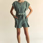 Davi & Dani Acid-Washed Waffle Knit Cuffed Sleeves Romper - Farnelli