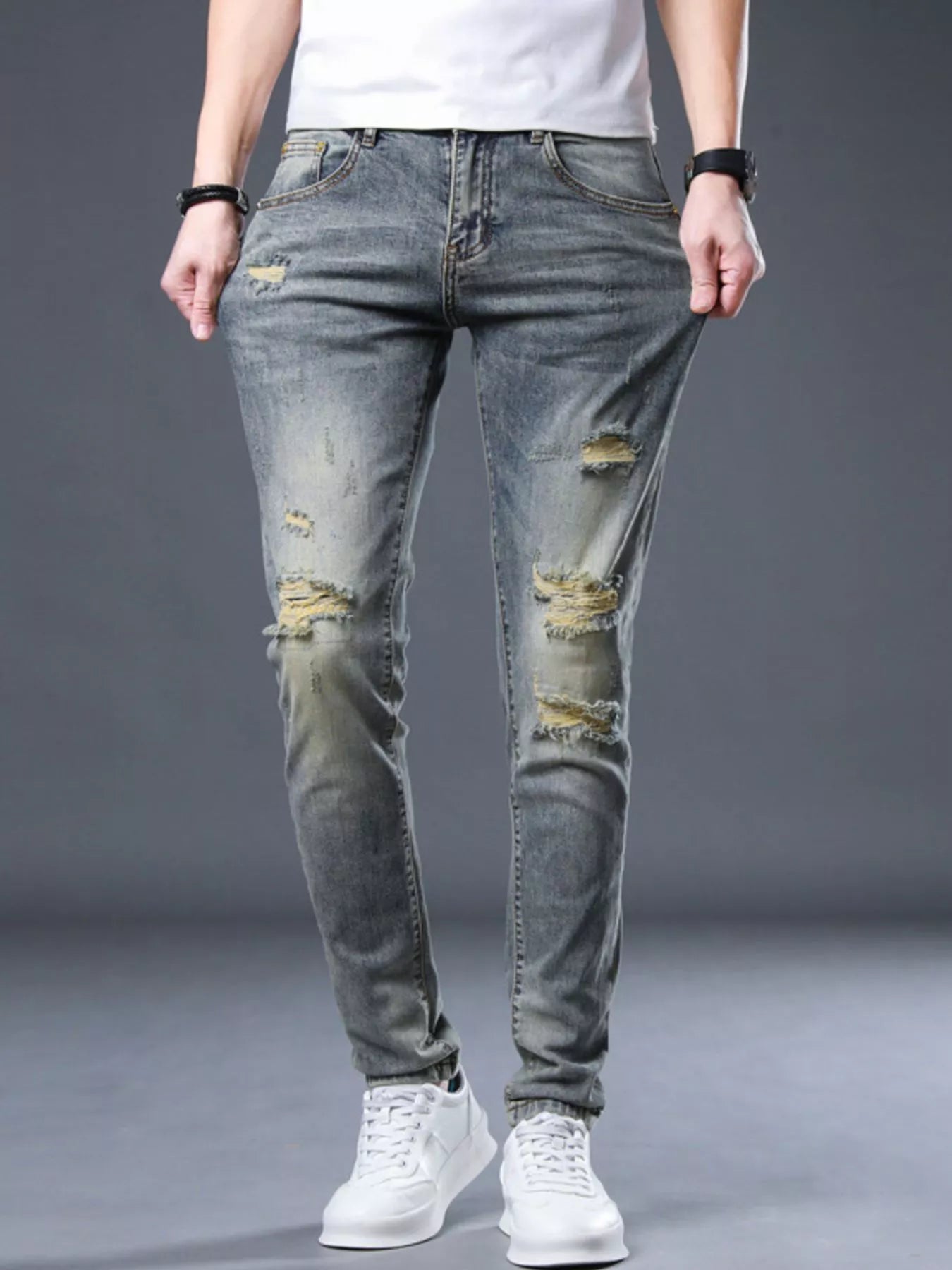 Men's Distressed Slim Fit Jeans - Farnelli