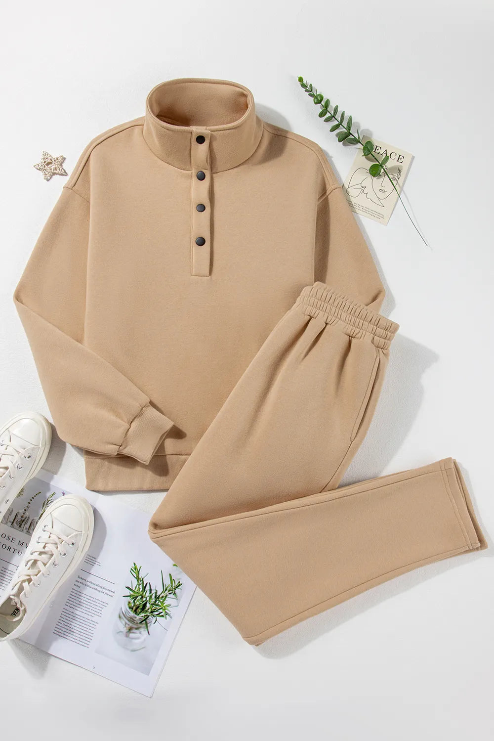 Half Snap Turtleneck Top and Pants Active Set - Farnelli
