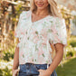 Alaiya Floral Puff Sleeve V Neck Tied Front Peplum Blouse - Farnelli