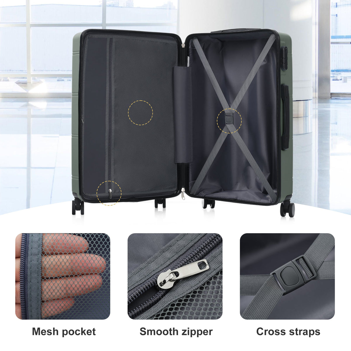 HouseOfZazla 6-piece lightweight hardshell luggage set with spinner wheels in assorted sizes
