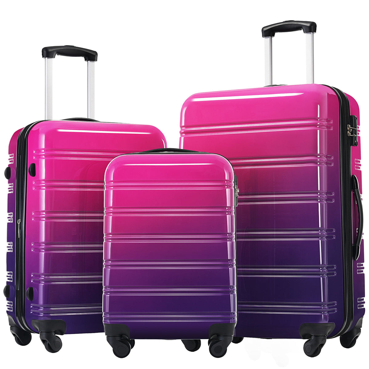 HouseOfZazla gradient color hardshell luggage set with spinner wheels and TSA lock in light blue or purple