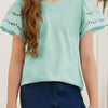 Round Neck Flutter Sleeve T-Shirt - Gum Leaf