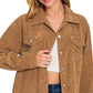 Zenana Distressed Corduroy Frayed Hem Cropped Jacket - Farnelli