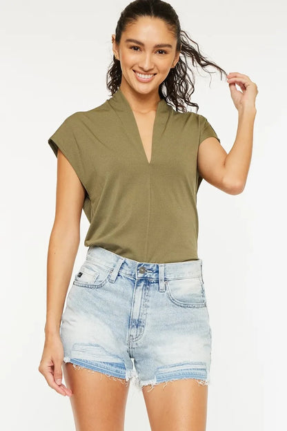 Kancan High Rise Raw Hem Denim Shorts - Farnelli