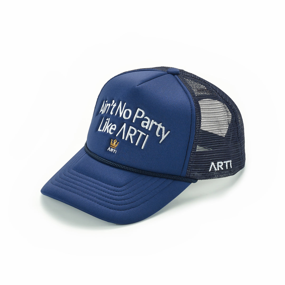 ARTI Ain't No Party Like trucker hat with curved brim and breathable mesh back