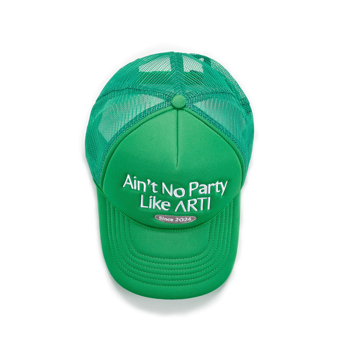 ARTI Ain't No Party Like ARTI trucker hat with bold text design and mesh back panels