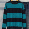 Men's Plus Size Striped Fuzzy Knit Pullover Sweater - Deep Teal