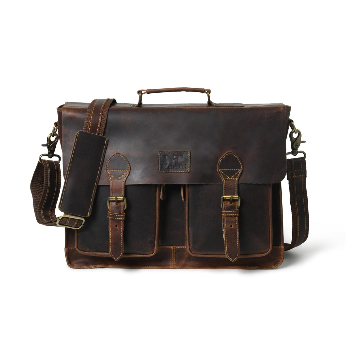 Black Wall Street Messenger Bag by Classy Leather Bags, featuring sleek leather design with sturdy handle and adjustable shoulder strap.