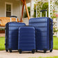 HouseOfZazla 3-piece hardside spinner luggage set in blue, purple, pink, and beige with TSA locks