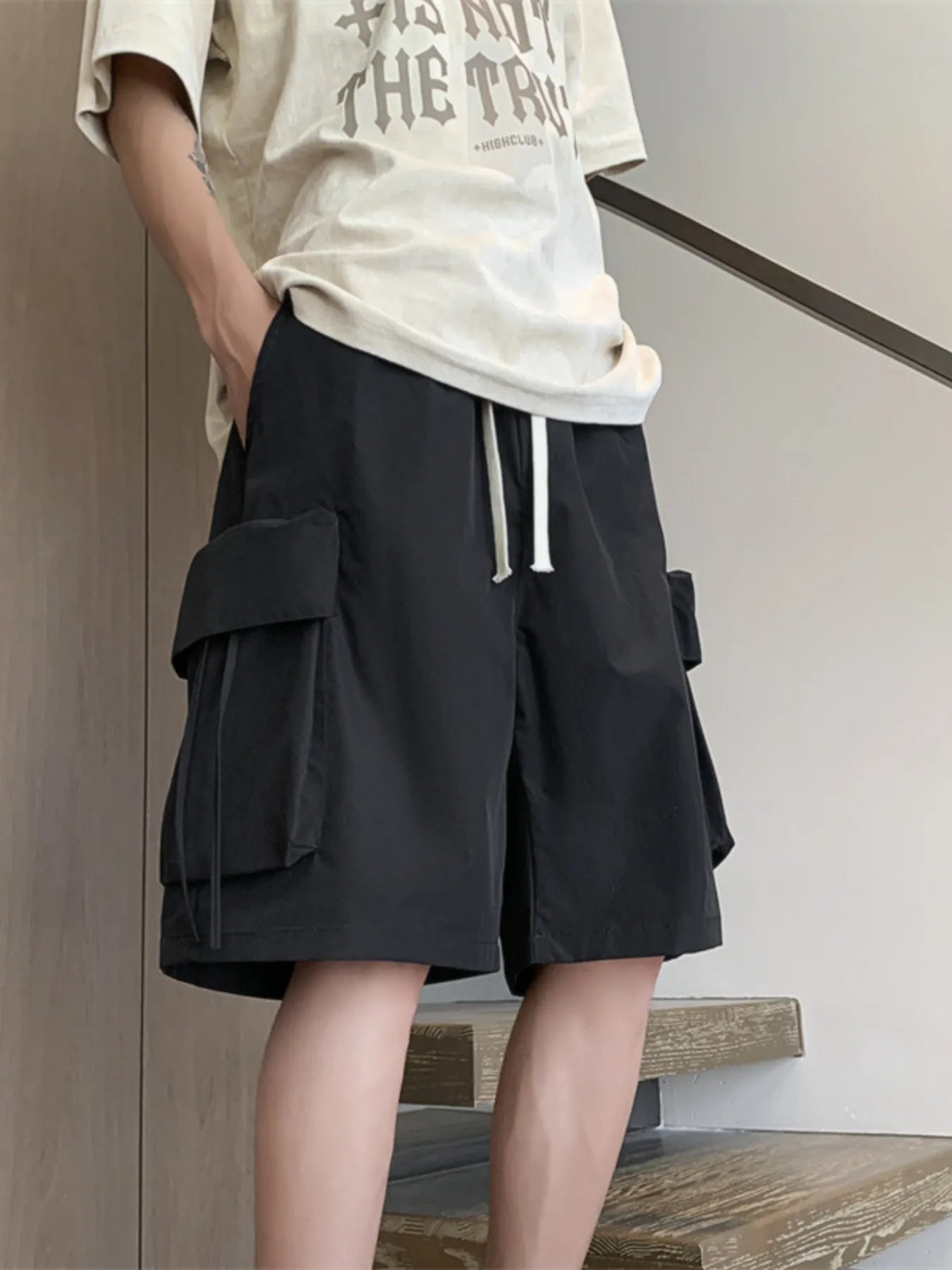 Men's Plus Size Drawstring Loose Fit Cargo Shorts - Farnelli