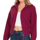 Zenana Ribbed Collared Zip Up Sweater Cardigan - Farnelli