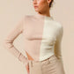 SO ME Color Block Fitted Crop Sweater Top - Farnelli