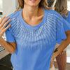 BiBi Rhinestone Beaded Short Sleeve Top - CORNFLOWER BLUE