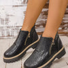 Round Toe Side Zip Ankle Boots - Black