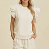 Double Take Full Size Texture Round Neck Ruffle Sleeve Top and Shorts Set - Cream