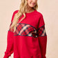 BiBi Christmas Theme Plaid Block Sweatshirt with Binding - Farnelli