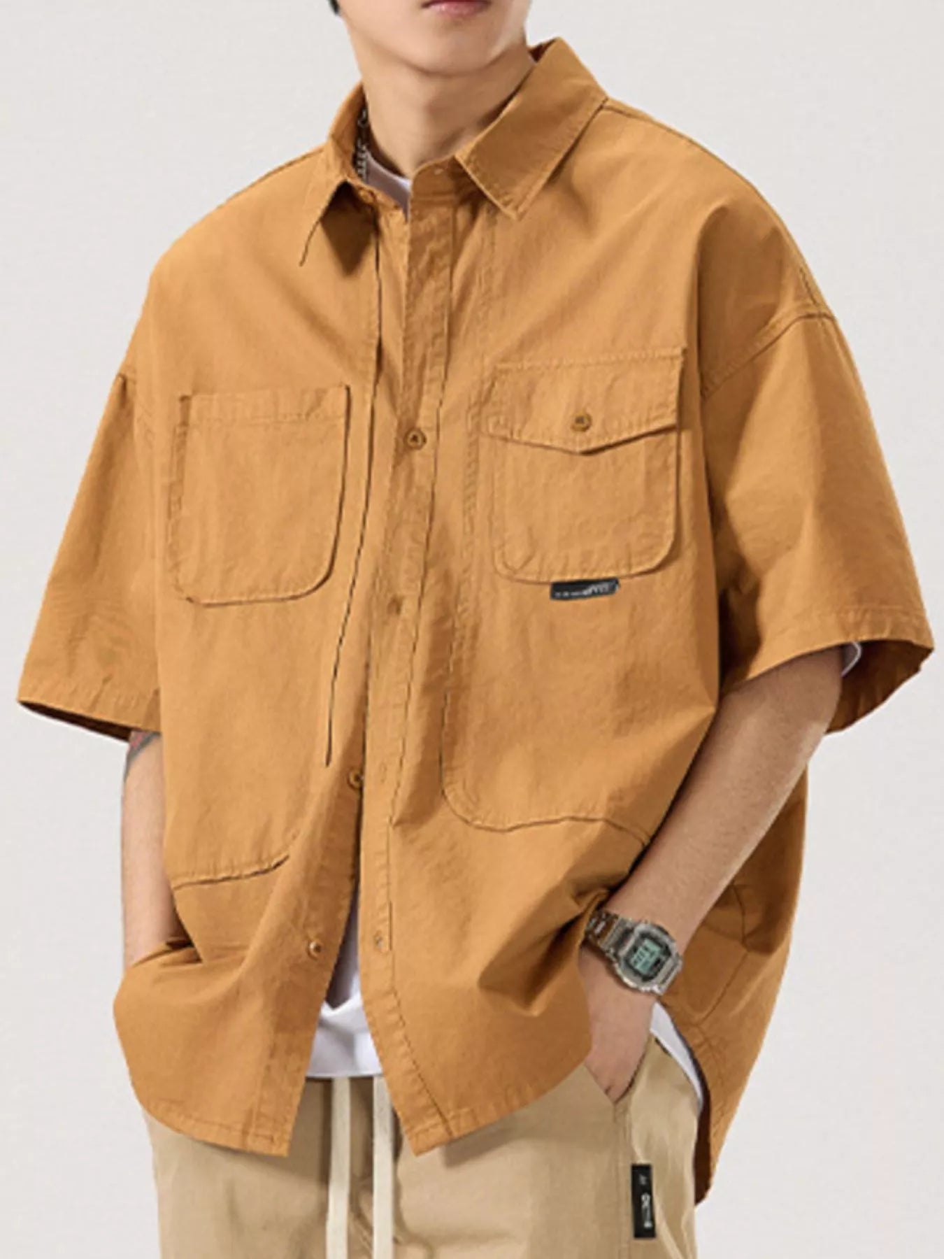 Men's Full Size Button Up Half Sleeve Shirt Plus Size - Farnelli