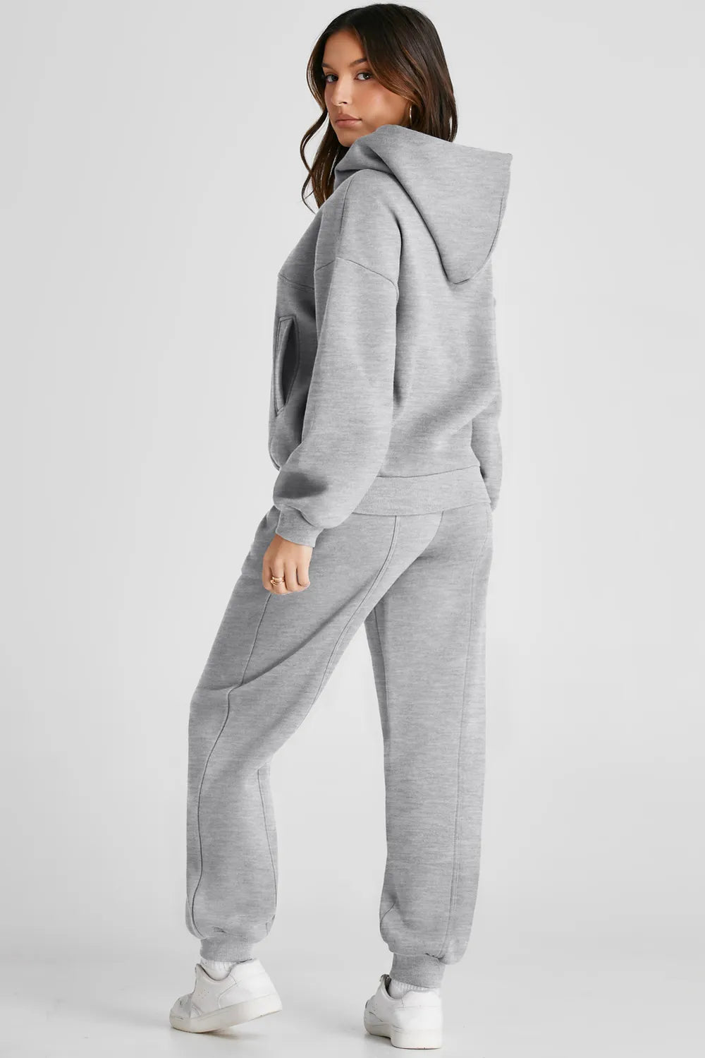 Dropped Shoulder Long Sleeve Hoodie and Pants Active Set - Farnelli