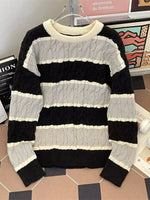 Men's Plus Size Striped Cable Knit Pullover Sweater - Farnelli