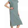 Zenana Round Neck Side Slit Midi Dress - ASH JADE