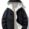 Men's Full Size Hooded Fleece Lined Windproof Jacket Plus Size - Black