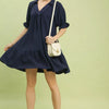 Umgee Tiered Puff Sleeve Babydoll Dress - NAVY