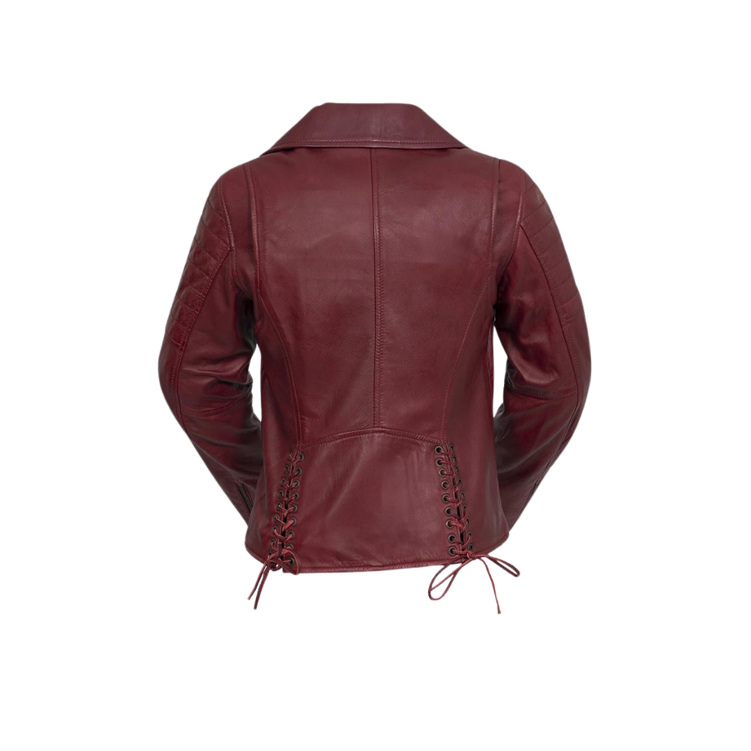 Whet Blu NYC Elizabeth women's lambskin leather moto jacket in black with zippered front and belted waist