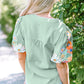 Reya Floral Embroidered Puff Sleeve Split Neck Blouse - Farnelli